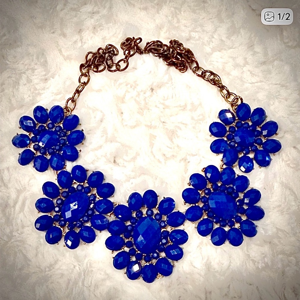 Blue Floral Statement Vintage Necklace - Women Jewelry